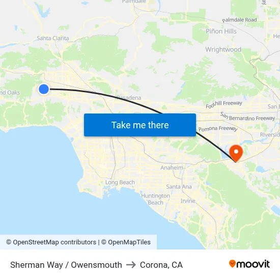 Sherman Way / Owensmouth to Corona, CA map