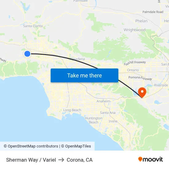 Sherman Way / Variel to Corona, CA map