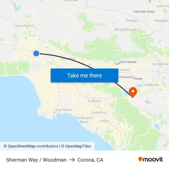 Sherman Way / Woodman to Corona, CA map