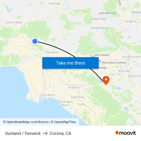 Sunland / Fenwick to Corona, CA map