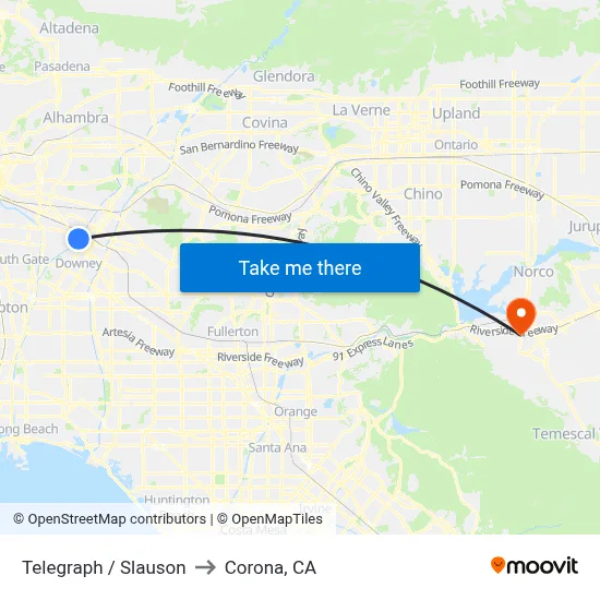 Telegraph / Slauson to Corona, CA map