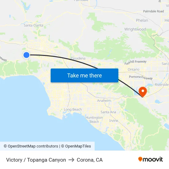 Victory / Topanga Canyon to Corona, CA map