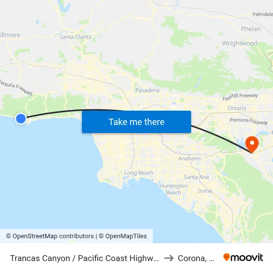 Trancas Canyon / Pacific Coast Highway to Corona, CA map