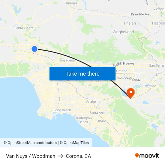 Van Nuys / Woodman to Corona, CA map