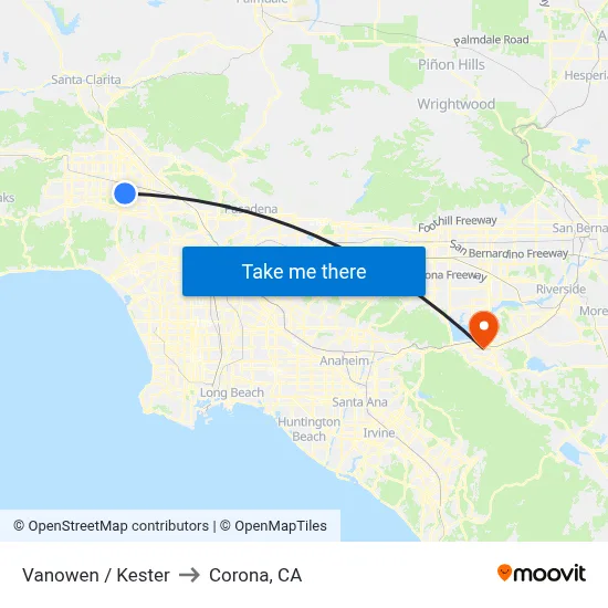 Vanowen / Kester to Corona, CA map