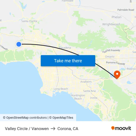 Valley Circle / Vanowen to Corona, CA map