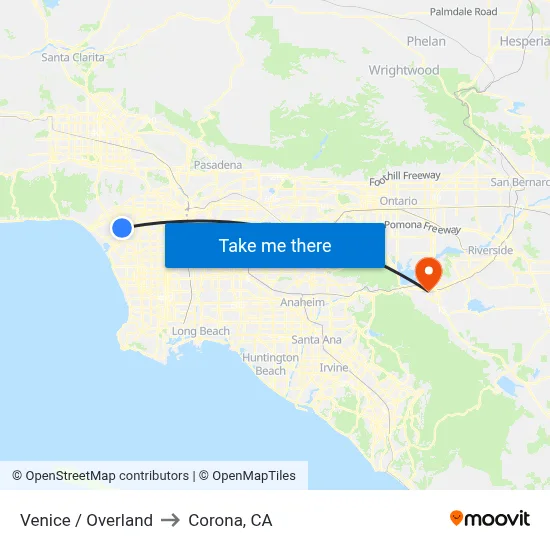 Venice / Overland to Corona, CA map