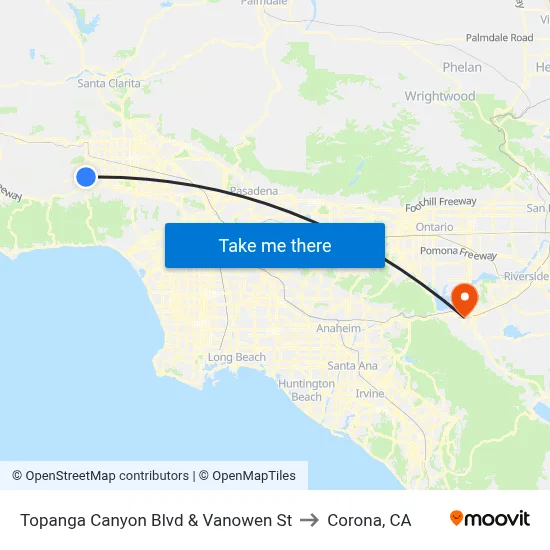 Topanga Canyon Blvd & Vanowen St to Corona, CA map