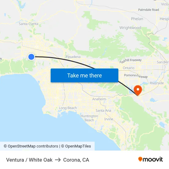 Ventura / White Oak to Corona, CA map