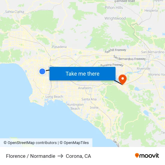 Florence / Normandie to Corona, CA map