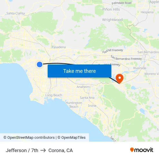 Jefferson / 7th to Corona, CA map