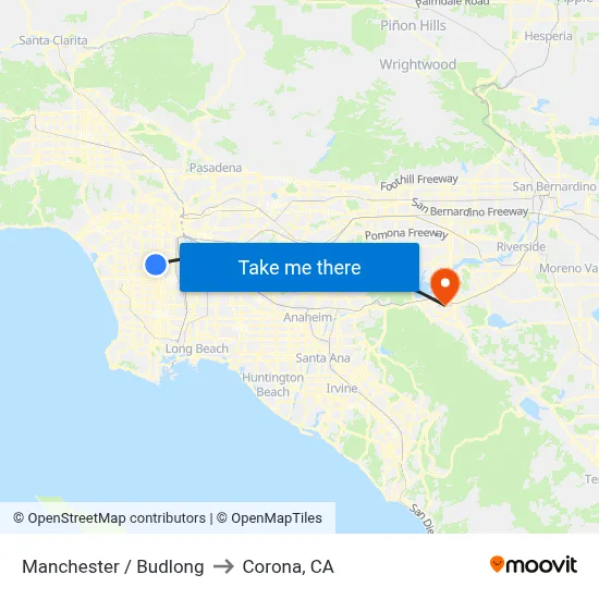 Manchester / Budlong to Corona, CA map