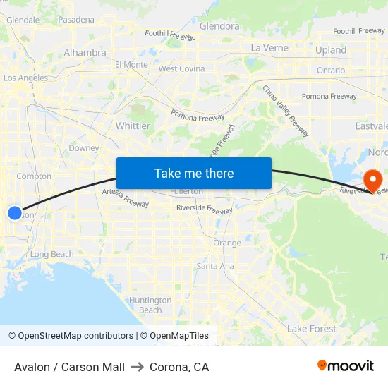 Avalon / Carson Mall to Corona, CA map