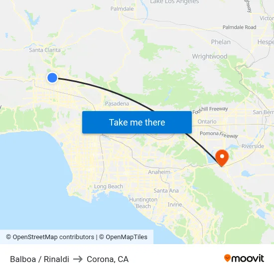 Balboa / Rinaldi to Corona, CA map