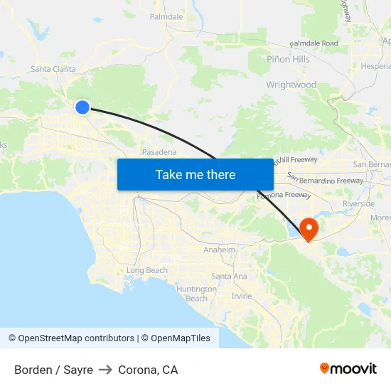 Borden / Sayre to Corona, CA map
