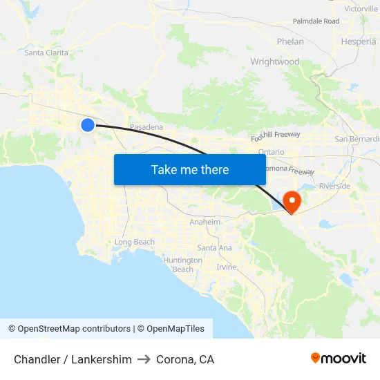 Chandler / Lankershim to Corona, CA map