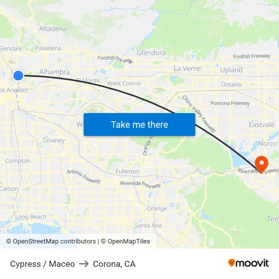 Cypress / Maceo to Corona, CA map