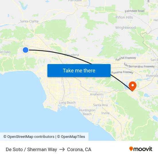 De Soto / Sherman Way to Corona, CA map
