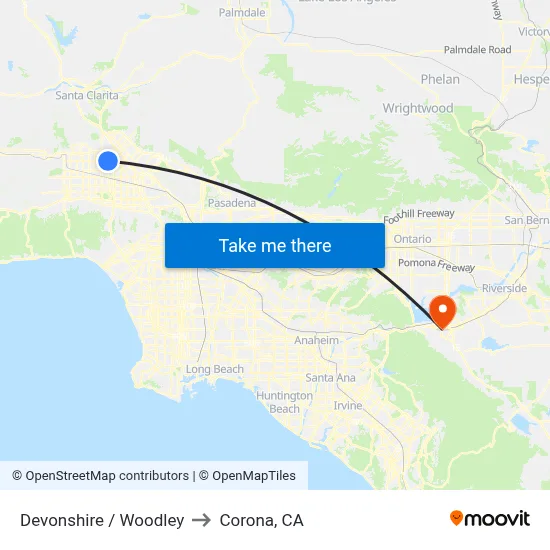 Devonshire / Woodley to Corona, CA map
