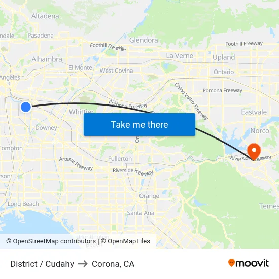 District / Cudahy to Corona, CA map