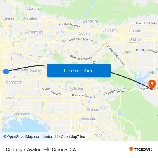 Century / Avalon to Corona, CA map