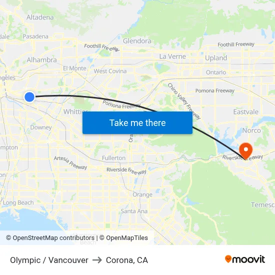 Olympic / Vancouver to Corona, CA map
