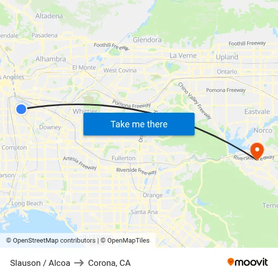 Slauson / Alcoa to Corona, CA map