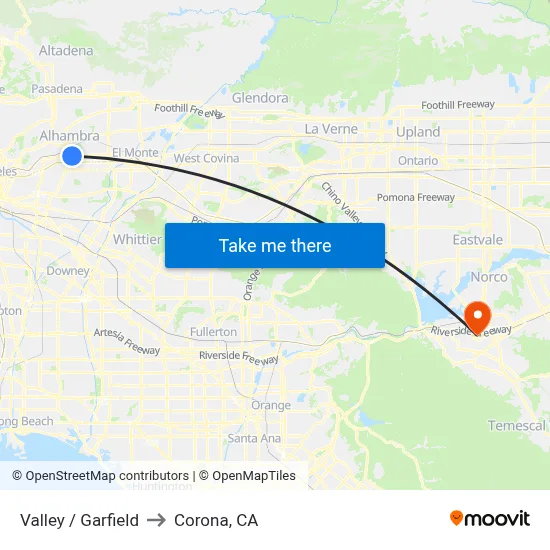 Valley / Garfield to Corona, CA map
