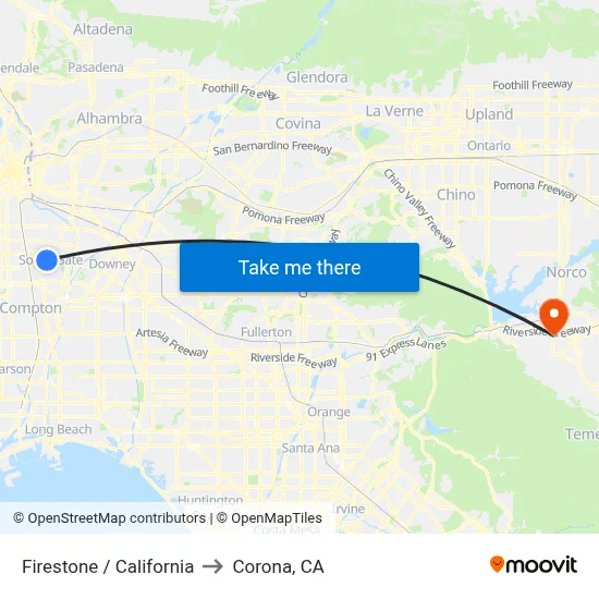 Firestone / California to Corona, CA map