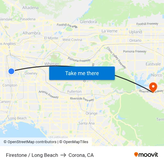 Firestone / Long Beach to Corona, CA map
