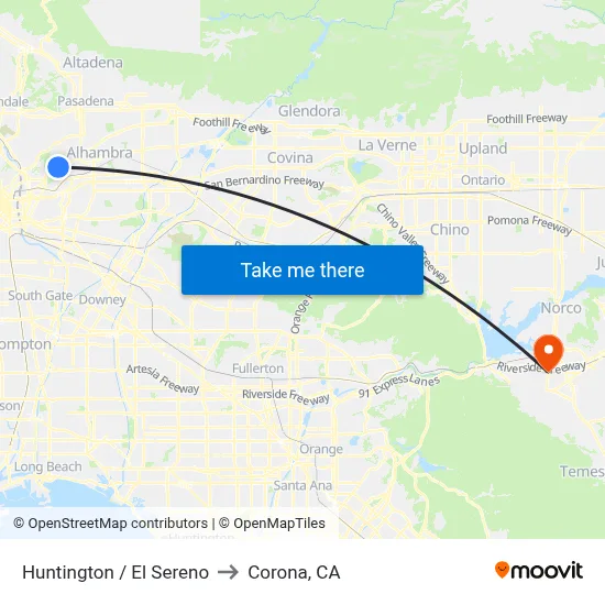 Huntington / El Sereno to Corona, CA map