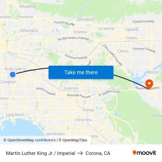 Martin Luther King Jr / Imperial to Corona, CA map