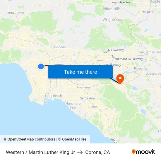 Western / Martin Luther King Jr to Corona, CA map