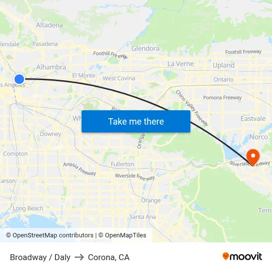 Broadway / Daly to Corona, CA map
