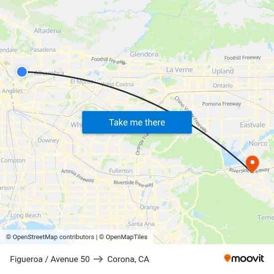 Figueroa / Avenue 50 to Corona, CA map
