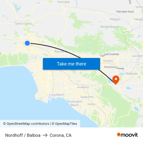 Nordhoff / Balboa to Corona, CA map