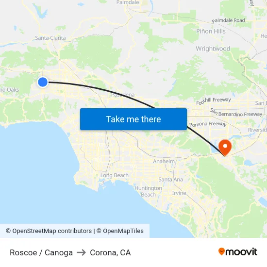 Roscoe / Canoga to Corona, CA map
