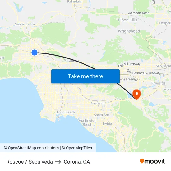 Roscoe / Sepulveda to Corona, CA map