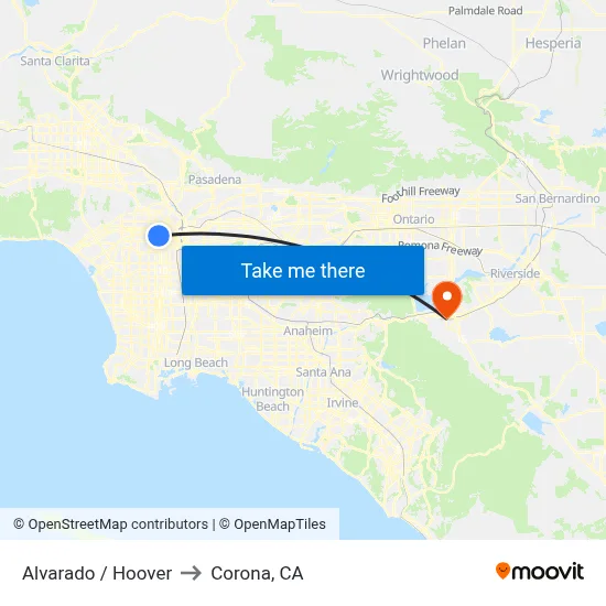 Alvarado / Hoover to Corona, CA map