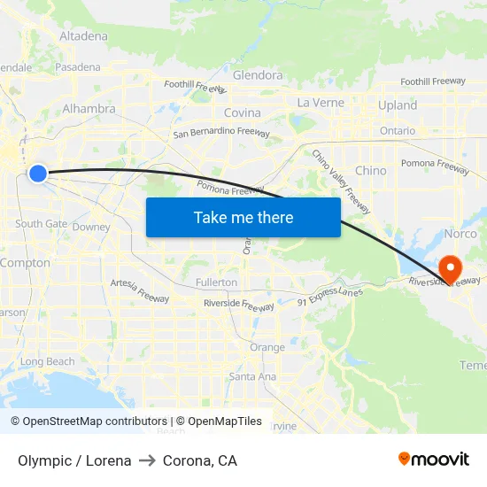 Olympic / Lorena to Corona, CA map
