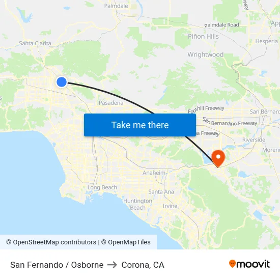 San Fernando / Osborne to Corona, CA map