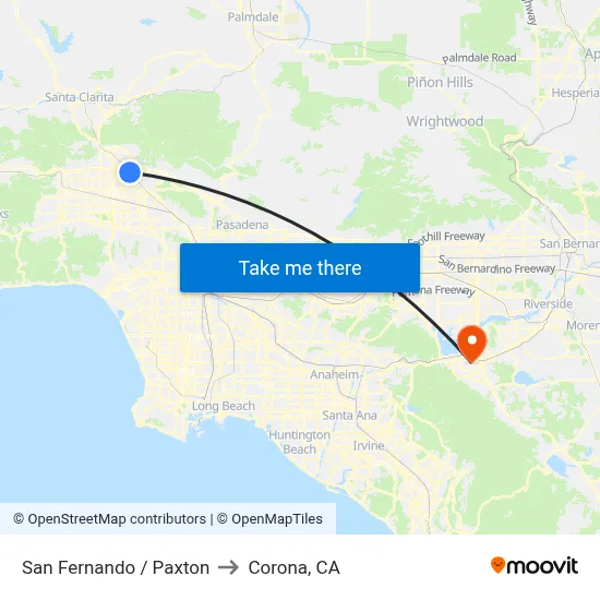 San Fernando / Paxton to Corona, CA map