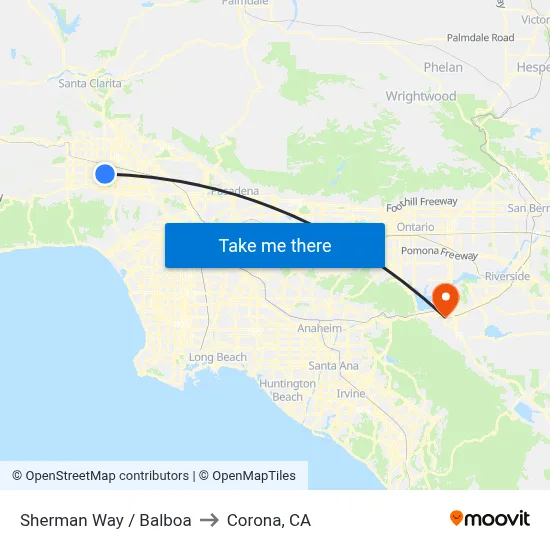 Sherman Way / Balboa to Corona, CA map