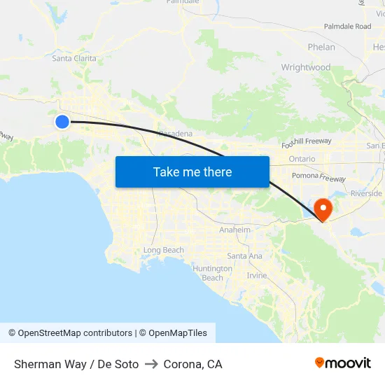 Sherman Way / De Soto to Corona, CA map