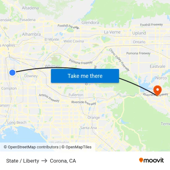 State / Liberty to Corona, CA map