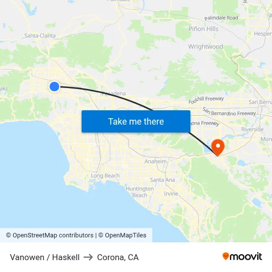 Vanowen / Haskell to Corona, CA map