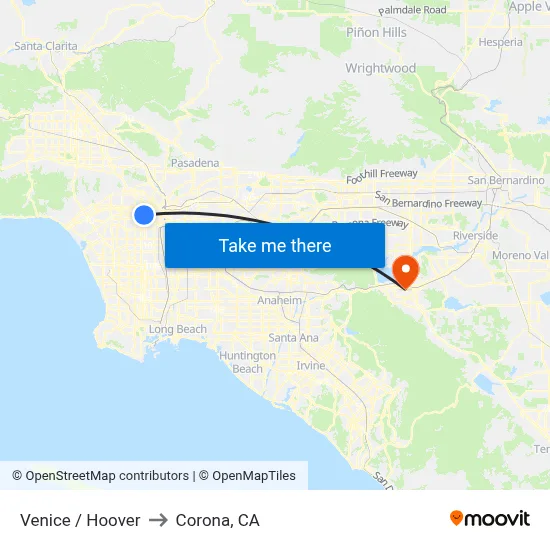Venice / Hoover to Corona, CA map