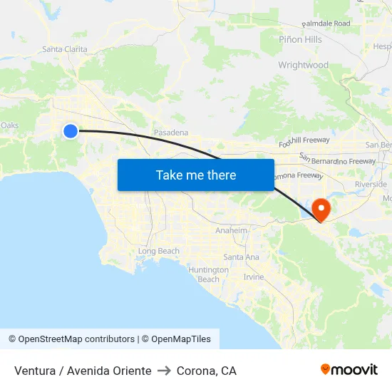 Ventura / Avenida Oriente to Corona, CA map