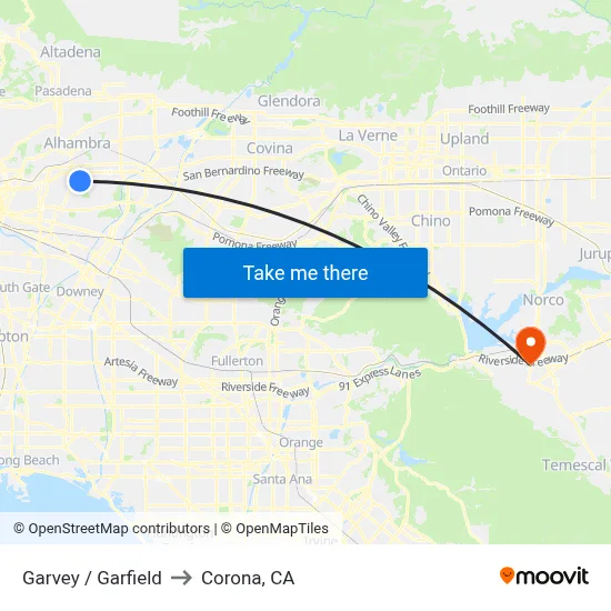 Garvey / Garfield to Corona, CA map