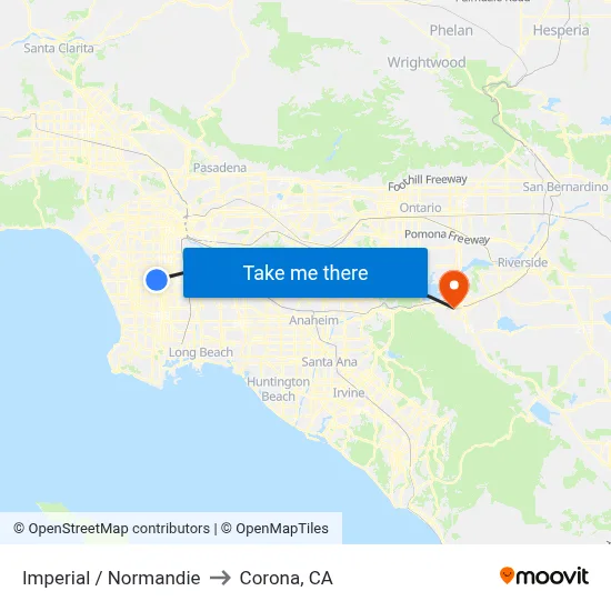 Imperial / Normandie to Corona, CA map